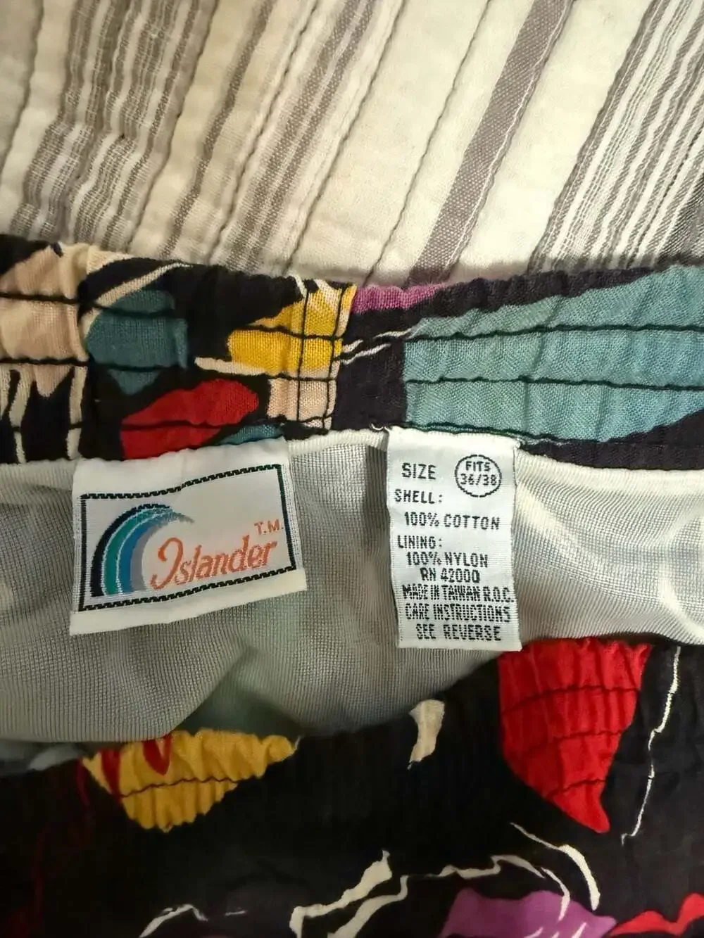 Vintage Islander Abstract Print Cotton Swim Trunks Shorts